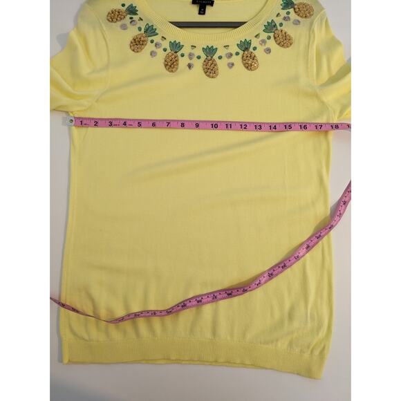 Talbots Sweater Pineapple Beaded Sequins Spring Summer Yellow Novelty Size M - Picture 14 of 15